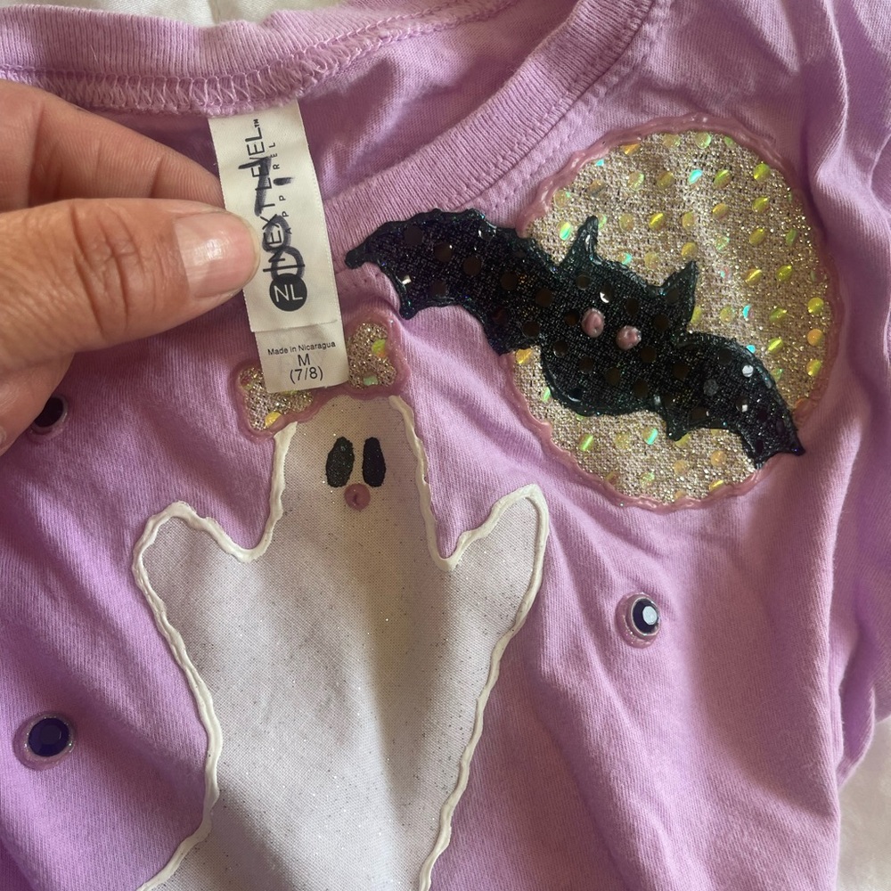 Lilac Halloween Tee with Ghost and Bat Design
